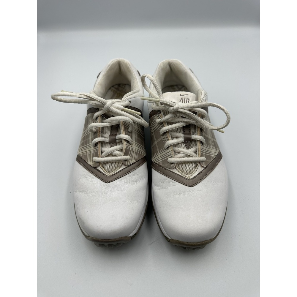 Nike Air Women's Golf Shoes Size 6.5 White Brown Plaid Leather Spiked 549576-102